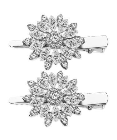 Sibba Hair Barrettes for Women Bridal Hair Clip Accessories 2 PCS Rhinestone Large Diamante Wedding Hairpin Flower Design Crystal for Women Ladies Leafy Hair Clip Slide Barrette Style - Buy Online on GoSupps.com