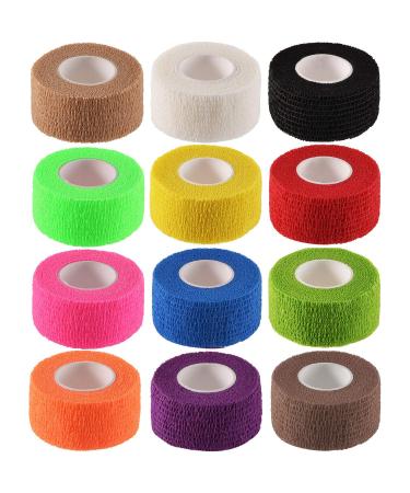 Self Adherent Wrap Cohesive Bandages Athletic Elastic Cohesive Bandage for Sports Injury Ankle Knee & Wrist Ankle Sprains & Swelling 12-Pack 1 x 5 Yards 12 Colors 1x180 Inch (Pack of 12)