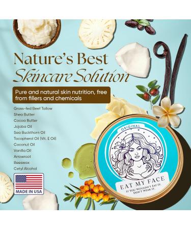 Eat My Face Tallow Face Moisturizer & Grass Fed Mint Soap Bar Set Organic Beef Tallow Skincare for Face & Body Natural Moisturizing & Nourishing Duo for Sensitive Skin 4oz Cream + Soap Bar - Buy Online on GoSupps.com