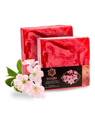 Panu soap Sakura - vegan shower soap for all skin types - natural soap as a solid shower gel and solid shampoo - Premium soap bar - Natural shower shower as a fixed shower gel cherry blossom 110 g (1 Pack)