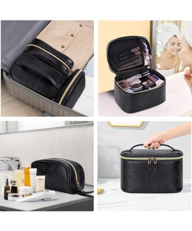 3Pcs Women's Waterproof Leather Makeup Bag Set - Portable Travel Cosmetic Organizer in Black - Buy Online on GoSupps.com