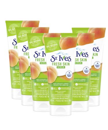 St. Ives Fresh Skin Face Scrub Deeply Exfoliates for Smooth, Glowing Skin Apricot Dermatologist Tested, Made with 100% Natural Exfoliants, 6 Ounce (Pack of 6)