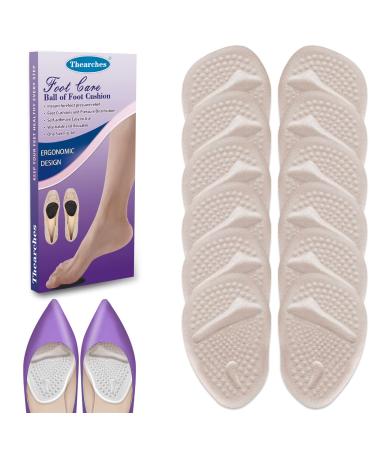 6 Pairs Ball of Foot Cushions Metatarsal Pads for Women Gel Adhesive Forefoot Support High Heels Inserts Invisible & All-Day Comfort Metatarsal Pad Foot Pain Relief One Size(Beige) 6 Beige