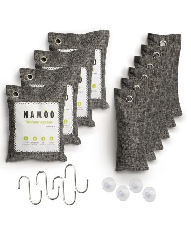 Namoo Natural Air purifying Charcoal bags, Odor eliminator. 10 pack (200g x 4 pack)+(75g x 6 pack) + (4 hooks) + (4 suction cups).