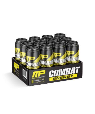 MusclePharm Combat Energy Drink 16oz (Pack of 12) - Grapefruit Lime - Sugar Free Calories Free - Perfectly Carbonated with No Artificial Colors or Dyes