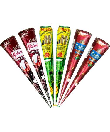 HANUMAN STORE Golecha Kaveri Chhela's 100% Natural Henna Cones Red-Brown No PPD 6pcs