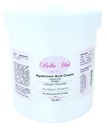 Bellahut 100% Hyaluronic Acid Cream (2 OZ 16 OZ) Infused With Hydrolyzed Triple Proteins | Helps to Rebuild Organize & Protect Collagen Types I III & IV Decrease Wrinkles | MADE IN USA (16 Ounce)