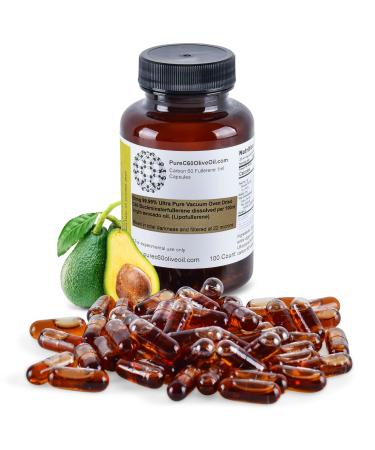 C60 Organic Avocado Oil Capsules Pills 100ml / 3.4 Fl Oz - 99.99% Carbon 60 Solvent Free 80mg - Food Grade - Carbon 60 Avocado Oil - from The Leading Global Producer C60 Avocado Oil