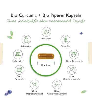 Organic Turmeric - 240 capsules with 750 mg of turmeric from controlled organic farming - heavily dosed with 37.5 mg curcumin per capsule - with organic black pepper extract - vegan - Buy Online on GoSupps.com