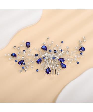 Sither Blue Crystal Hair Clip for Women Bridal Wedding Pearls Hair Comb for Women Headpiece Hair Accessories for Bride Party Prom Gift - Buy Online on GoSupps.com