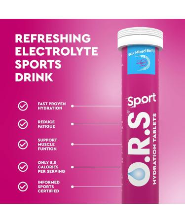 O.R.S Sport Hydration Tablets - Electrolytes, Vegan, Gluten & Lactose Free - 20 Tablets, Mixed Berry Flavor - Buy Online on GoSupps.com