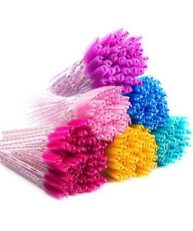 Mascara Wands 300 Pcs Disposable Glittered Eyebrow Brush Lash Wands Makeup Cosmetics Brush with Crystal Handle in 6 Colors