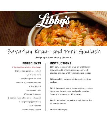 Libby's Crispy Sauerkraut - Classic Barrel Aged Tangy-Sour Taste - Crunchy and Translucent Golden Color - Shredded White Cabbage - 8 oz Can (Pack of 12) - Buy Online on GoSupps.com