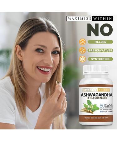 Maximize Within Ashwagandha Root Extra Strength 60 Vegetarian Capsules Supports Stress Mood and Immune Health Formulated for Enhanced Absorption Non-GMO Herbal Supplement - Buy Online on GoSupps.com