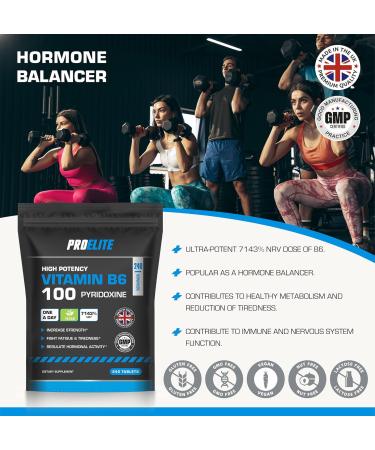 Vitamin B6 100mg - 240 Vegan Tablets 7000% Nrv Dose High Strength B6 Vitamins Contributes to Healthy Metabolism Reduction of Tiredness Normal Immune & Nervous System Function PROELITE - Buy Online on GoSupps.com
