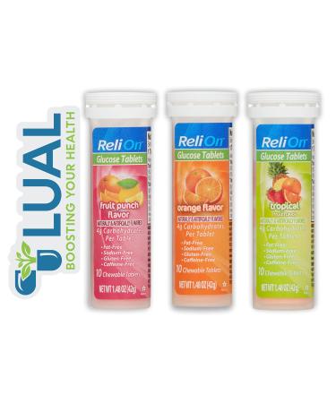 Glucose Tablets for Diabetics. Includes ReliOn Glucose Tablets 10 Count (Pack of 3) plus a LUAL Fridge Magnet (Mix Flavors) - Buy Online on GoSupps.com