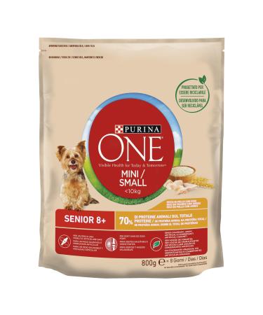 Purina ONE Mini 10 kg for Small Dogs with Dental Care with Chicken and Rice 8 Bags of 800 g