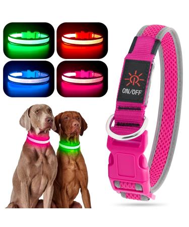 YFbrite Light up Dog Collar, Rechargeable LED Dog Collar, Adjustable Cat Collar Light Safety Glowing at Night for Puppy, Small, Medium, Large Dogs Pink Medium