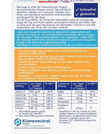 Doppelherz Augen Extra Day & Night - Lutein Zeaxanthin & 5 Vitamins + Folic Acid - 30 Capsules for Eye Health - Buy Online on GoSupps.com