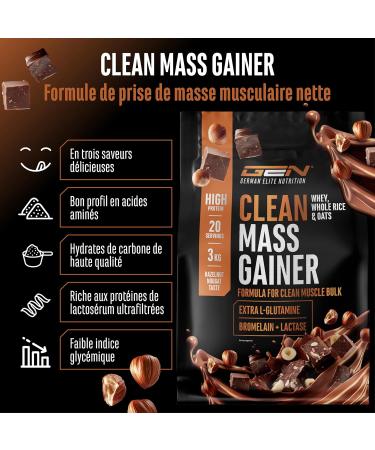 Clean Weight Gainer - 3 kg - Avec Glucides Complexes et Prot ines - Id al pour la Phase de Prise de Masse - Poudre pour la Prise de Masse et de Poids - V g tarien - Saveur Hazelnut Nougat Hazelnut Nougat 3 kg - Buy Online on GoSupps.com