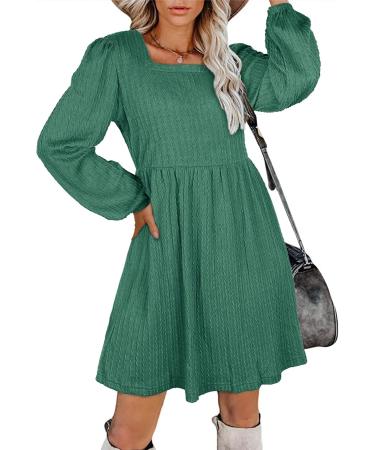 Aokosor Long Sleeve Knit Dress | Square Neck Babydoll Jumper Dress XL Green - Buy Online on GoSupps.com