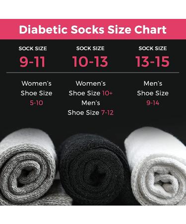 Crew Cotton Diabetic Socks for Men and Women - Size 13-15, Black (6 Pairs) - Buy Online on GoSupps.com