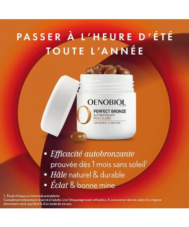 Oenobiol Perfect Bronze Self-Tanning Light Skin - Effective From the 1st Month Without Sun - Concentration of 5 Pigments 100% Plant Origin - Food Supplement 2 x 30 Capsules - 2 Month Program - Buy Online on GoSupps.com