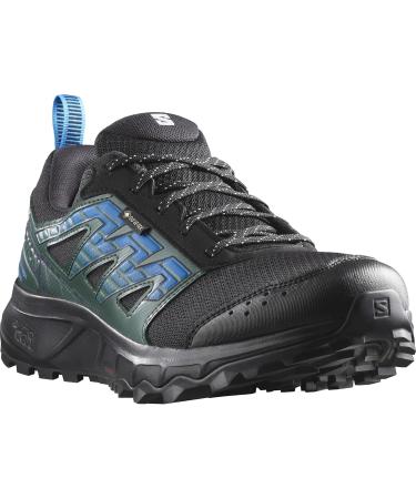 Salomon Men's Gore-Tex Trail Running & Hiking Shoes - Comfortable Outdoor Footwear | Size 45 1/3 EU - Black/Darkest Spruce/Ibiza Blue - Buy Online on GoSupps.com