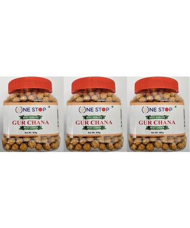 One Stop Dealers Gur Chana (400 Gram) - Healthy and Flavorful Snack - Used to Eat on Vrat (Upvas) (Pack of 3)