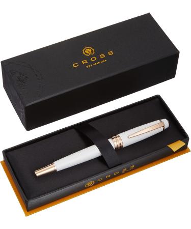 Cross Bailey Pearlescent White Lacquer Rolling Ball Pen - Elegant Rose Gold Appointments | International Shipping Available - Buy Online on GoSupps.com