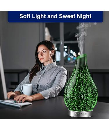 MAXWINER 3D Glass Essential Oil Diffuser - Ultrasonic Aromatherapy with Auto Shut-Off & Timer Setting - 7 Colors LED Lights - 120ml Firework Design - Buy Online on GoSupps.com