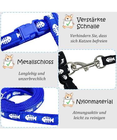 Adjustable Nylon Cat Leash (2 Pieces) - Soft Leash for Kittens Puppies & Rabbits | Marienk fer Print | Black & Blue - Buy Online on GoSupps.com