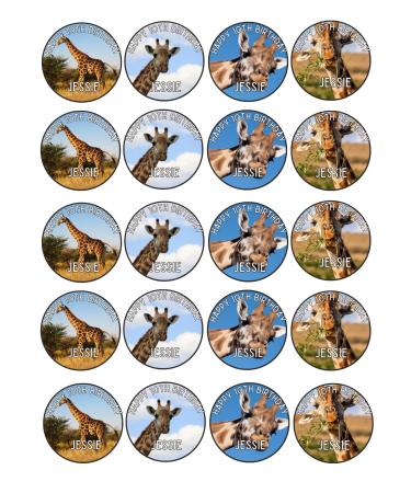 edible 20 x Animal GIRAFFE Personalised cupcake toppers UNCUT (WAFER PAPER) Rice Paper