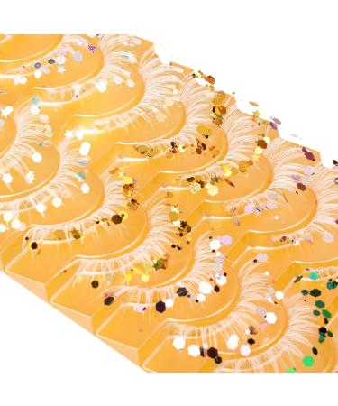 FANXITON Glitter Colored Soft False Eyelashes 18mm Cat Eye Lashes - 10 Pairs Pack in White for Halloween Makeup - Buy Online on GoSupps.com