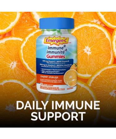 Emergen-C Immune+ 500mg Vitamin C Gummies Supplement Immune System Booster Super Orange 45 Gummies - Buy Online on GoSupps.com