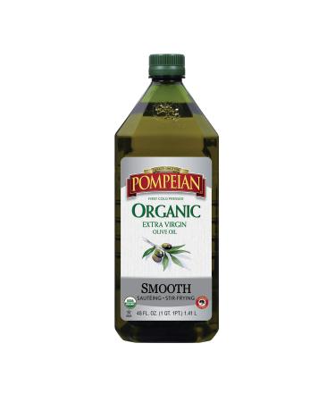 Pompeian USDA Organic Smooth Extra Virgin Olive Oil, First Cold Pressed, Smooth, Delicate Flavor, Perfect for Sautéing & Stir-Frying, 48 FL. OZ. 48 Fl Oz (Pack of 1)