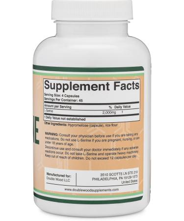 L-Serine Capsules (Third Party Tested) - 2,000mg Servings Used in Clinical Study 180 Count 500mg per Capsule (L Serine Amino Acid for Serotonin Production and Brain Support) by Double Wood - Buy Online on GoSupps.com