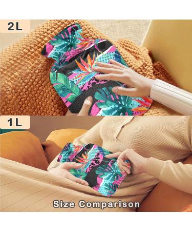 NAANLE 2L Hot Water Bottle with Watercolor Flowers & Palm Leaves - Transparent Heat Therapy Pain Relief for Bed Hands & Feet - Buy Online on GoSupps.com