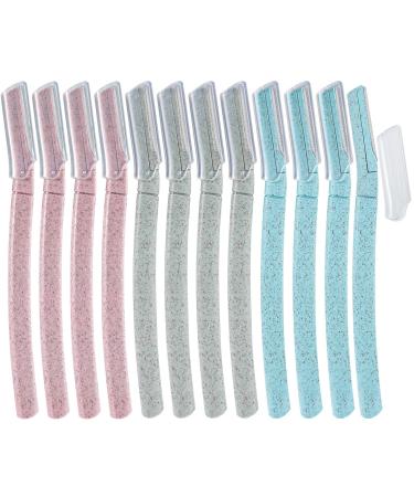 12 Pcs Dermaplaning Blades for Face Face Razors for Women Facial Hair Remover Dermaplane Razor Ideal for Peach Fuzz Eyebrow Shaper(Pink Blue Green) 12pcs