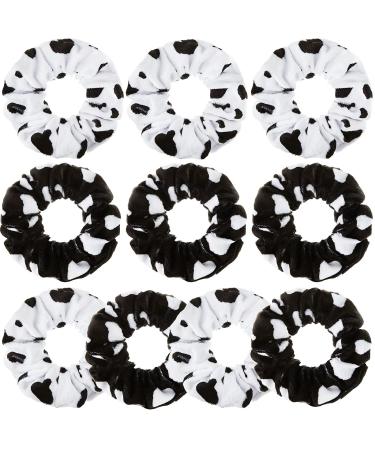 10 Pieces Cow Print Scrunchies Hair Ropes Cow Ponytail Printing Elastic Hair Ropes Round Hair Bands Cloth Hair Scrunchies for Women Girls Hair Accessories Party Decoration Supplies (White  Black)