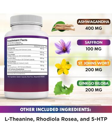 NEW AGE Saffron Supplements with Ashwagandha - Support with L-Theanine Ginkgo Biloba St. John's Wort Rhodiola Rosea & 5-HTP - Saffron 120 Count 120 Capsules (Pack of 2) - Buy Online on GoSupps.com