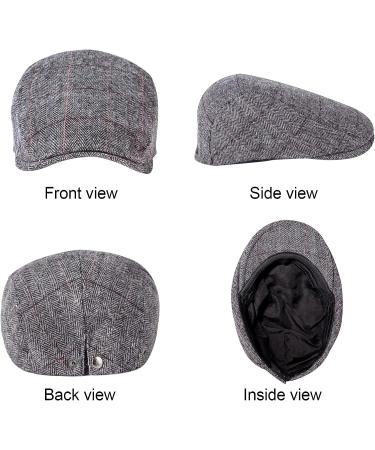 2 Pack Men's Herringbone Tweed Wool Blend Newsboy Hats - Classic Flat Cap Ivy Cabbie Driving Hat (Black/Grey) - Buy Online on GoSupps.com