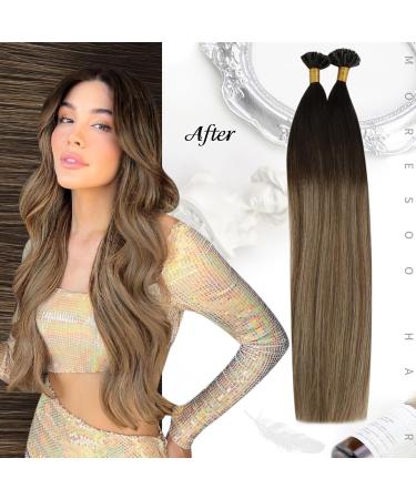 Moresoo U Tip Bonding Extensions - Real Remy Hair Dark Brown to Blonde (40cm 50g) - Keratin Bond Extensions #4/10/16 - Buy Online on GoSupps.com