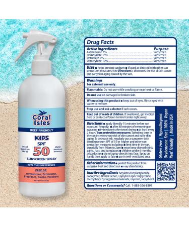 Coral Isles by Rocky Mountain Sunscreen | SPF 50 KIDS Spray | Broad Spectrum UVA/UVB Protection | Hawaii Reef-Safe Act Compliant | Oxybenzone & Octinoxate Free | Water Resistant 80 Min. | 16 Fl Oz - Buy Online on GoSupps.com