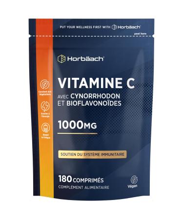 Vitamine C 1000mg Complexe avec Citrus Bioflavonoids et Rosa Canina | Cure de 6 Mois - 180 Comprim s V gans | Vitamin C Complex | Horbaach