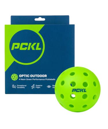 PCKL Optic Speed Pickleballs | Choose Indoor or Outdoor | 4 Pack | Built to USAPA Specifications Outdoor Neon Green