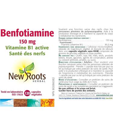 New Roots Herbal - Benfotiamine 150mg 120 Capsules - Active Vitamin B1 - Supports the Healthy Function of Nerves in Individuals with Polyneuropathy - Helps in Energy Production 120 count (Pack of 1) - Buy Online on GoSupps.com
