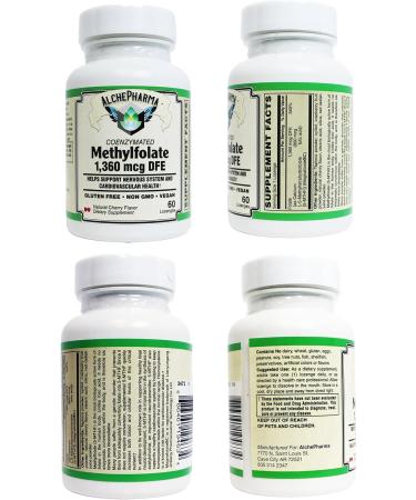 AlchePharma Coenzymated Methylfolate 1,360 mcg DFE - Bioactive L-5-MTHF - Gluten Free, Vegan, Non-GMO - Natural Cherry Flavor - 60 Lozenges - Buy Online on GoSupps.com