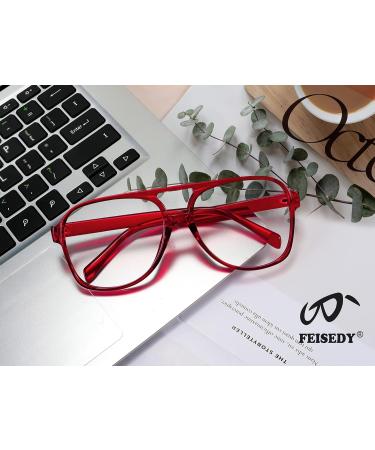 Feizedy Retro 70s 80s Blue Light Filter Glasses for Women & Men - B2888 Red Frame 60mm | Blue Light Blocking PC Gaming Glasses - Buy Online on GoSupps.com