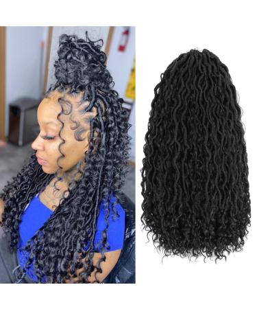 5 Packs Boho Goddess Locs Crochet Hair 22inch River Faux Curly Wavy with in Middle and Ends Style Synthetic Extensions (22 5Packs 1B) 22 Inch 1B